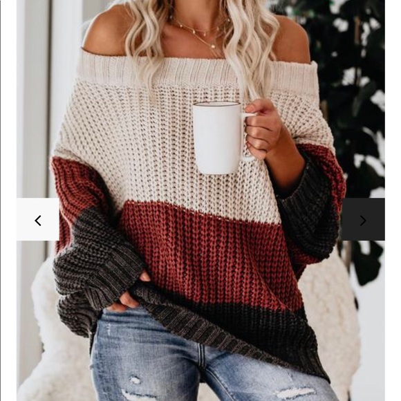 Vici Sweaters - Vici Off the shoulder color block sweater